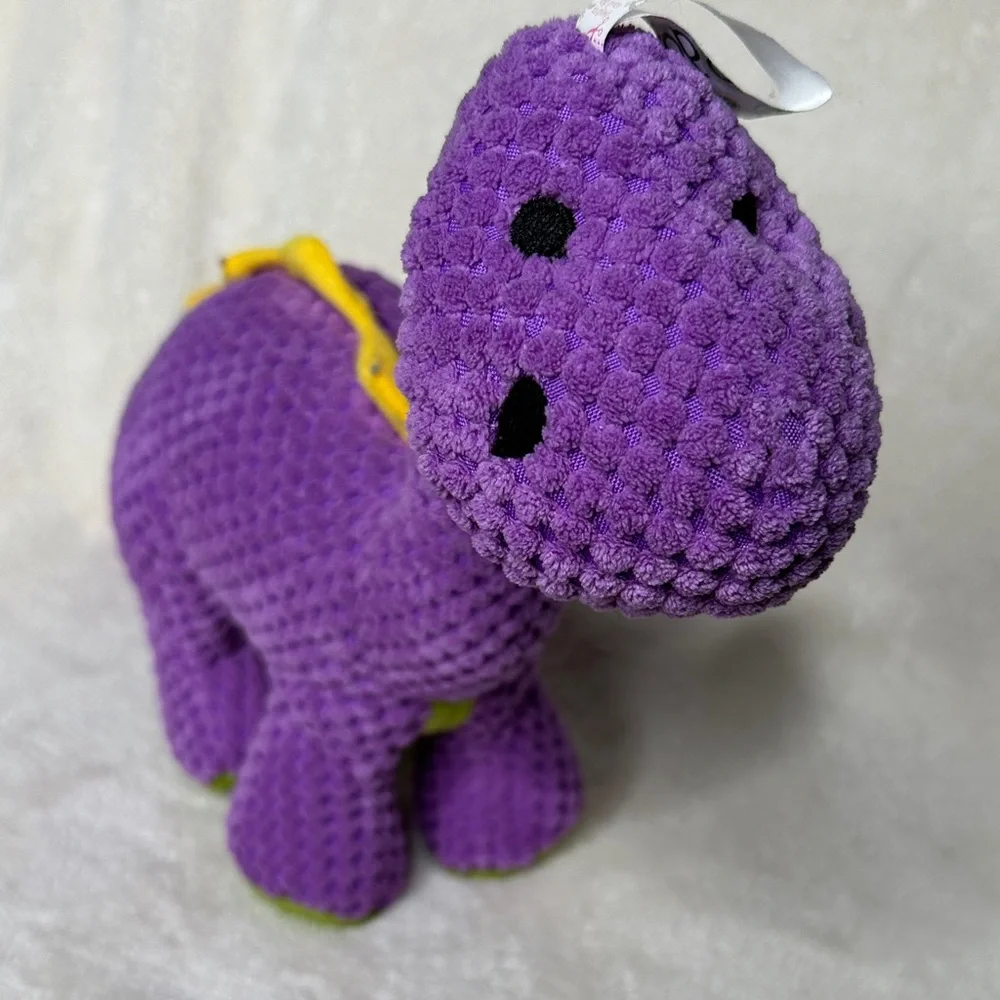GoDog Bruto Purple Dinosaur Plush Dog Toy Silent Squeaker Chew Guard